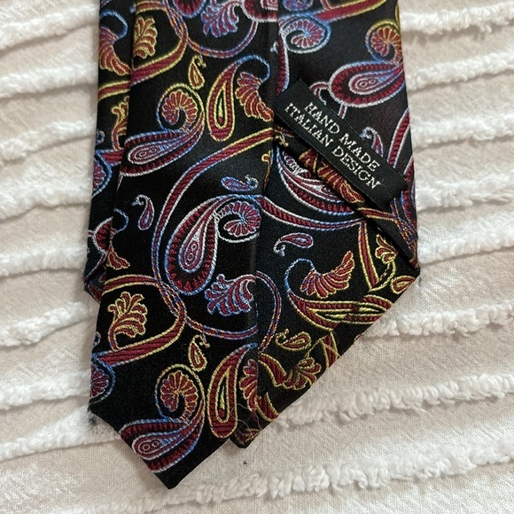 JR Jon Randall hand made Italian Design Silk Woven Tie Black‎ Paisley NWT - Picture 3 of 4